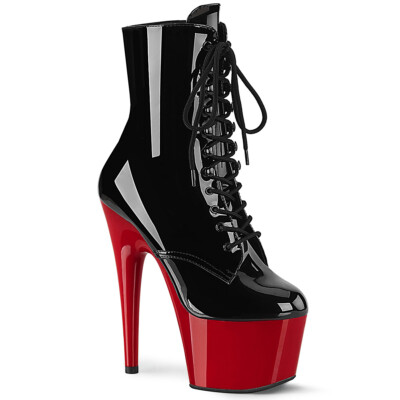 ADORE-1020 sexy Pleaser High-Heels Plateau Schnürstiefeletten schwarz Lack rot