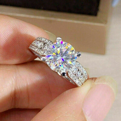 3.25Ct Round Cut Moissanite Engagement Wedding Ring Solid 14k White Gold Size 8