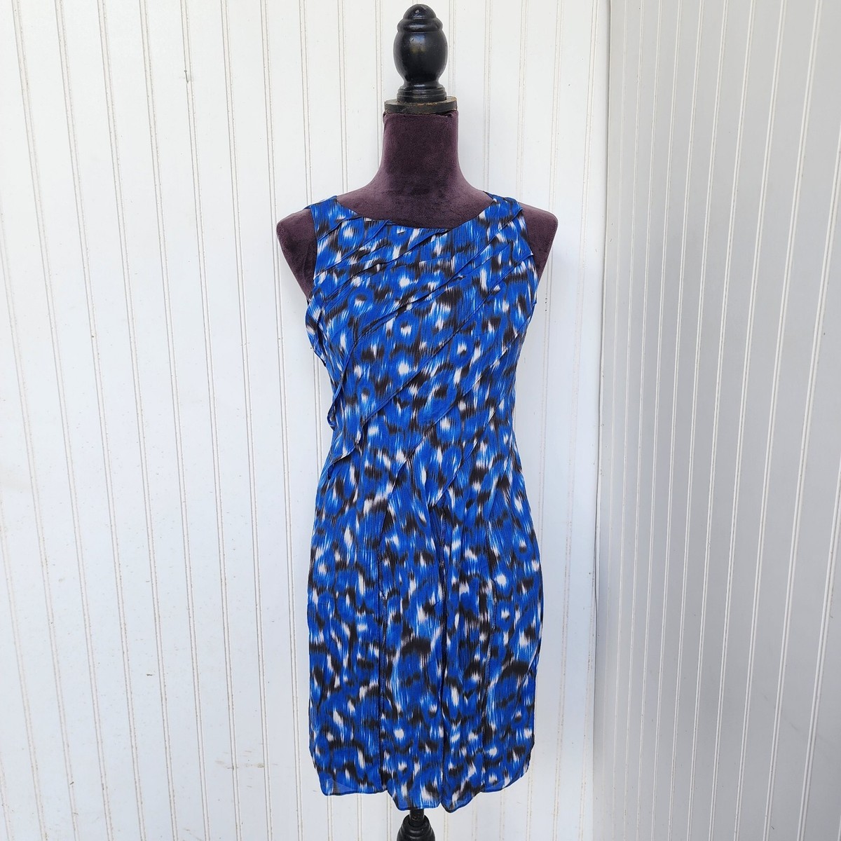 ann taylor blue sheath dress Ann Taylor Silk Sheath Dress Womans Tiered Blue Print Sleeveless Petite 0P