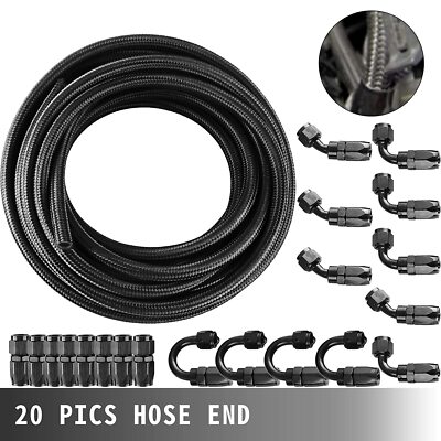6AN Black Nylon E85 Fuel Gas Oil Line 33FT 30PCS Fittings Hose Kit E85