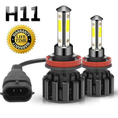 4 Sides H11 LED Headlight High or Low Beam Bulbs 1800W 216000LM 6000K White 2Pcs