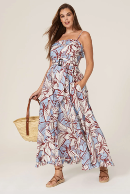white christmas dresses Woven Straight Neck Spaghetti Strap Ruffle Maxi Dress