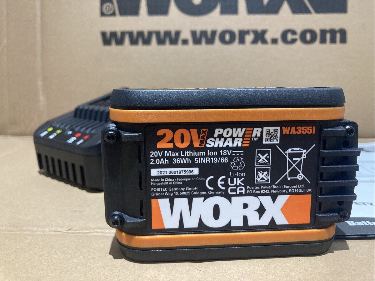 Brand New Worx 20V Powershare 2Ah Battery And Fast Charger Bundle - Perfect For Your Worx Tools