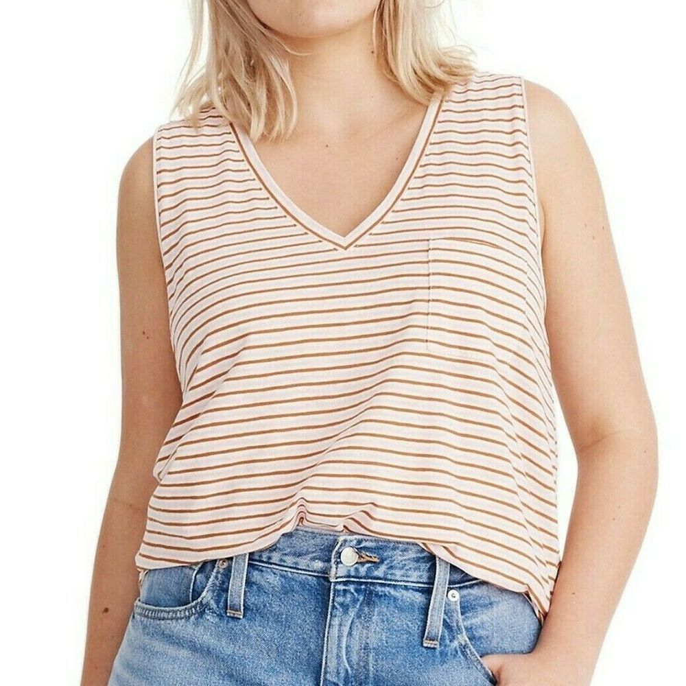MADEWELL Whisper Cotton Stripe V-Neck Tank Top Pocket