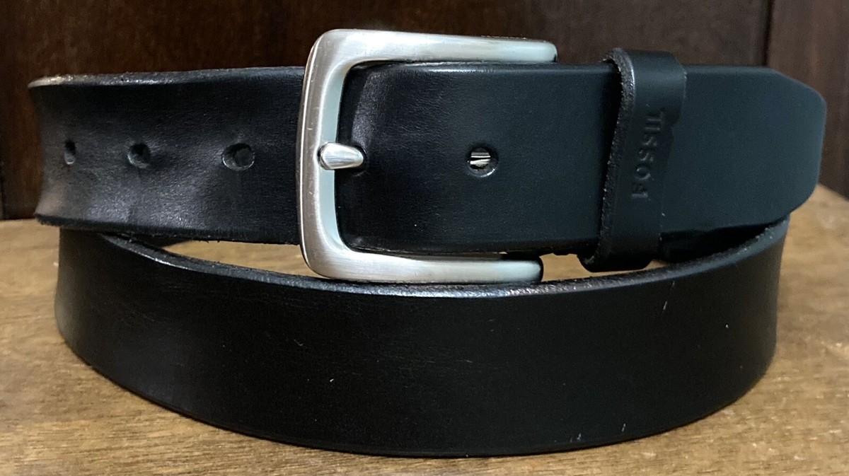 VTG Fossil Handcrafted Leather Belt, Sz M FOSSIL Black Leather Belt Sz M 1-5/16”Wide Stainless  main image 3