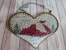 Rustic Primitive Santa "Welcome Friends" Metal Heart Sign Christmas Ornament 10"