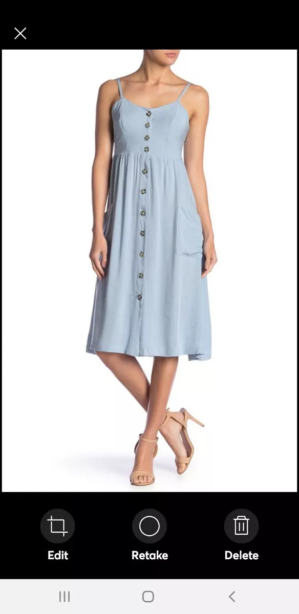 Good Luck Gem Blue Grey Front Button Sleeveless Midi Dress