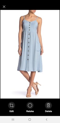 Good Luck Gem Blue Grey Front Button Sleeveless Midi Dress | eBay