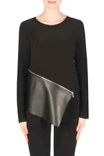 Joseph Ribkoff Faux Leather Accented Top Style 183439 - Black, Size 14 NWT