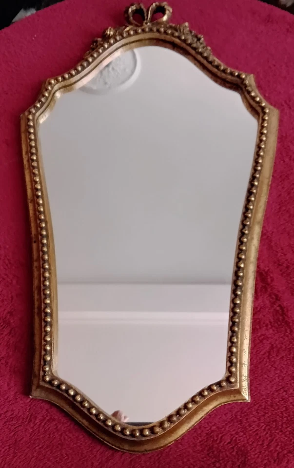 Ancien Miroir Ovale Mural Style Louis XVI en Bois/Stuc Années 50 - Photo 2/4