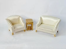 Miniature 3PC Satin Wooden Sofa Set 1:12 scale Dollhouse Couch Side Table