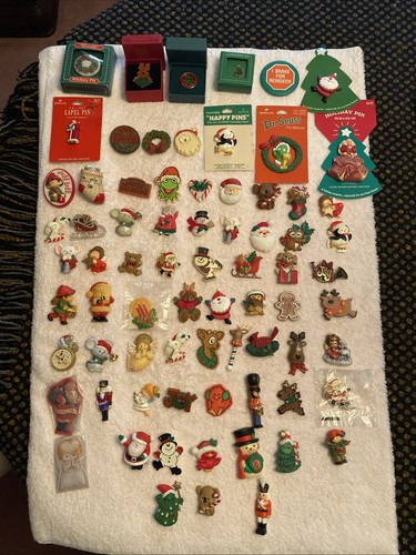 Hallmark Christmas Pins (74 Pins) Various Years.