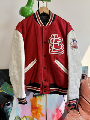 VTG 90s DELONG St Louis Cardinals Leather Sleeve Letterman Varsity Jacket Sz 40