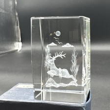 Crystal Glass Paperweight Lazer Etched 3D Buck Deer Jumping Nature