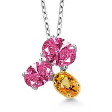 925 Silver and 10K Yellow Gold Pink Zirconia and Yellow Sapphire Pendant
