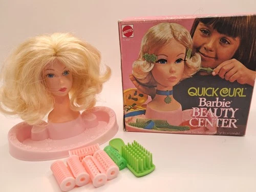 Vintage 1974 Mattel Barbie Quick Curl Beauty Center Styling Head 4027 & Box Set