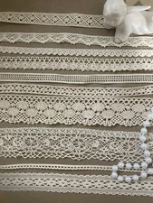 10 Styles Beige Crochet Lace Trims, Total 10 Yards, Mix Lot Bundle