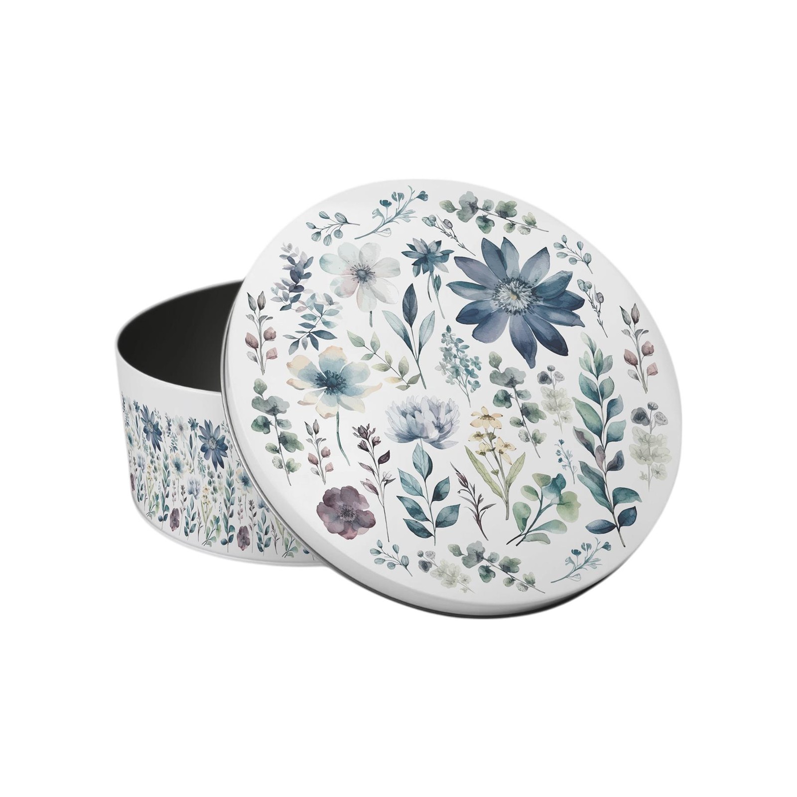 Blue Pastel Flowers Small Cake Tin - Round Metal Storage Gifts for Baking
