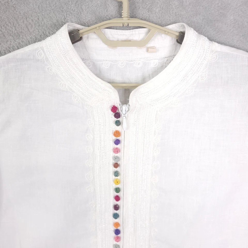 Top túnica Soft Surroundings talla 1X desierto lino bordado cremallera completa boho playa Foto 3 de 4