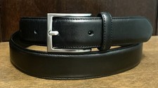 Men  s Black Italian Leather Belt Sz 36 1-1/8  Wide Silvertone Bkl VGUC