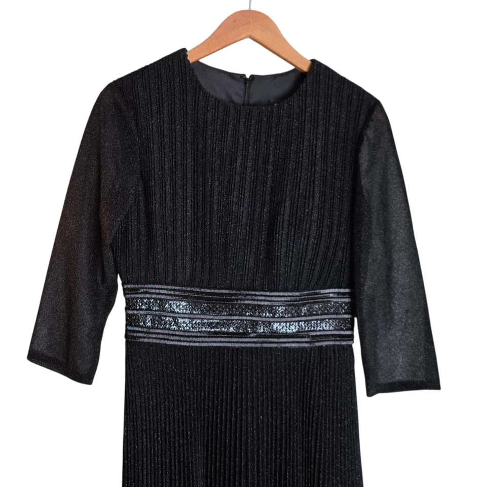 Women's - Mac Duggal Shimmering 3/4 Sleeve A-Line Midi Dress, Size 8 - Image 3 of 4