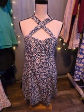 Maeve Anthropologie Blue Floral Sleeveless Sweetheart A-Line Mini Dress SzS $148