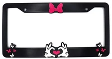 Mickey Mouse Fan's Minnie Bow Cute Pink Heart Bows 3D Raised License Plate Frame