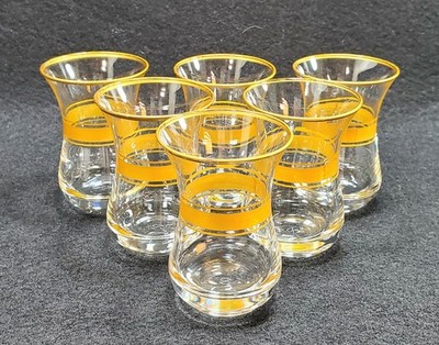 Pasabahce Aida Turkish Gold Ribbon MCM Tea Glasses, set of 6, all marked