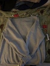 Gray Pullover Sweatshirt L / XL Regular Cotton Blend Fleece Solid Long Sleeve