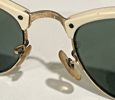 Rare VTG Ray Ban B&L Clubmaster W0388 White Celluloid w/Gold