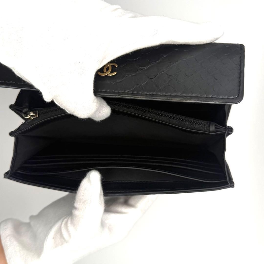 Chanel Python Leather Long Wallet Black Limited E… - image 14