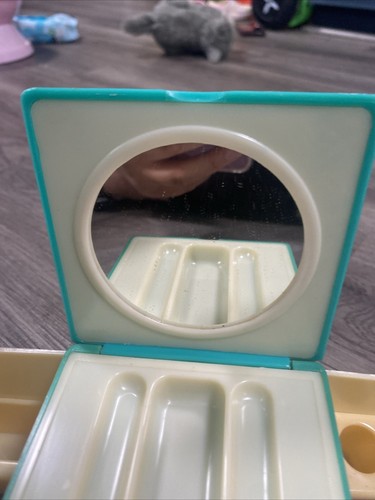 Vintage Beauty Case Cube Box Cosmetic MakeUp Holder Vanity Mirror Foldable - Picture 3 of 7