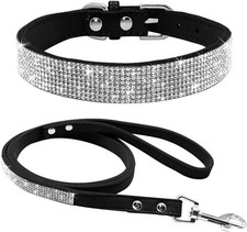Sparkling Dog Collar with Bling Rhinestones  Matching Leash - XS 21-26 cm