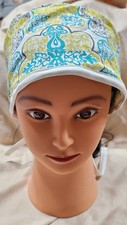 Medical Cap Doctor Surgical Hat Work Scrub Cap. Yellow And Blue Fleur