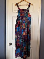 YESNO Women  s Patchwork Cotton Overalls Jumpsuit Boho Wide Leg Size S