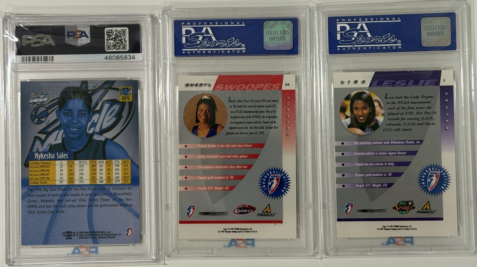Lot Of 3 WNBA Vintage Greats RC Rookies - Leslie, Swoopes, Nykesha Sales PSA 9 view 2
