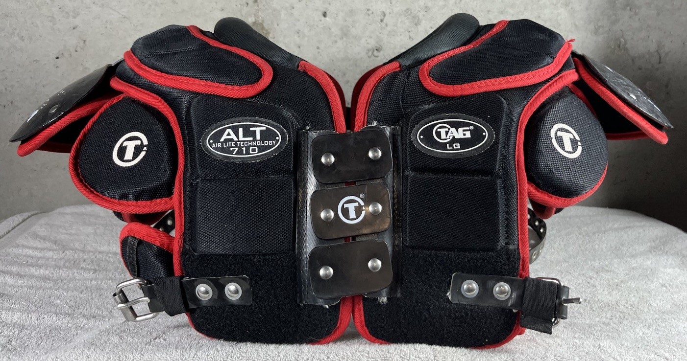TAG ALT 710 Adult Football Shoulder Pads Size Large Protective Gear Black Red