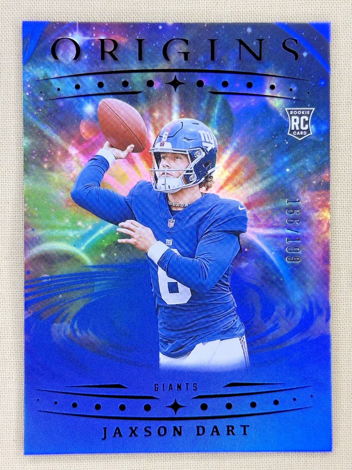 2025 Panini Origins Jaxson Dart RC Holo Blue /199 New York Giants rookie #145