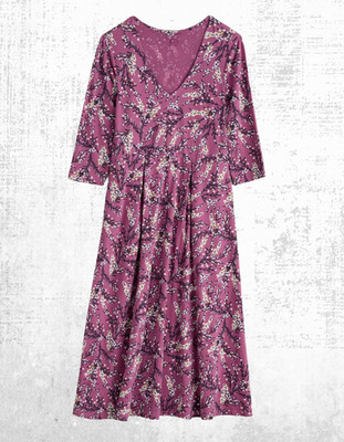 Womens Seasalt ¾ Sleeve Midi Jersey Dress Buddleia Heather Sketch V Neck RRP £69