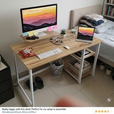 Schreibtisch 120cm mit Stauraum Monitorständer Home Office Bürotisch beige