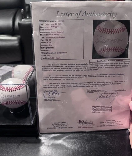 Joe DiMaggio Autographed Signed Baseball MLB New York Yankees NYY HOF JSA Cert
