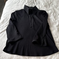 Dorothy Perkins Black Ribbed Knit Collared Pullover Top 3/4 Sleeve Size 16