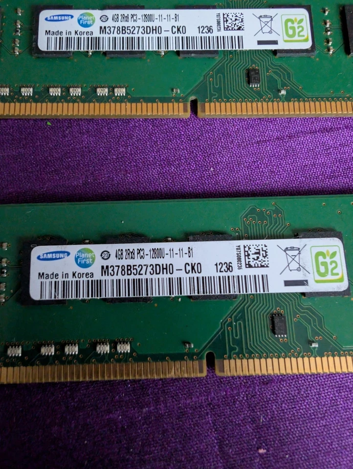 2x4GB Samsung M391B5273DH0-CK0 PC3-12800U 2Rx8 DDR3 ECC Server Mem, read detail - Image 2 of 3