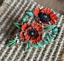 EXQUISITE Birthday Flower 1950s Vintage Large Red flower Brooch August collector