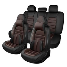 Nappa Leather Car Seat Covers Full Set Universal Waterproof Black Coffee Pillow