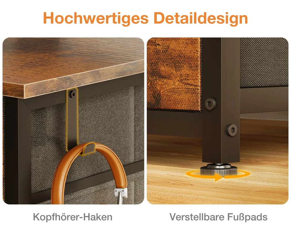 Schreibtisch mit 8 Stoff Schubladen 120x48cm Schreibtisch mit Stauraum Comput... - Bild 4 von 4