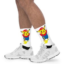 Calcetines Monstruo Eléctricos Amarillos - Retro Juegos Dibujos Animados Acolchados Crew Calcetines Regalo