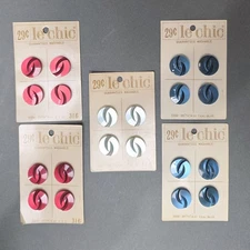 5 Sets Vintage Le Chic Red, Lt Blue & Teal Buttons 3/4" On Button Cards 