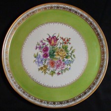 Suisse Langenthal Swiss Floral Green Gold Floral Porcelain Tea Tray C. 1948