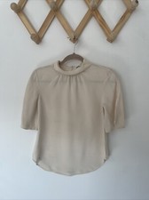 L'AGENCE Cream Ivory Short Sleeve 100% Silk Blouse Top, Size 6 US 2